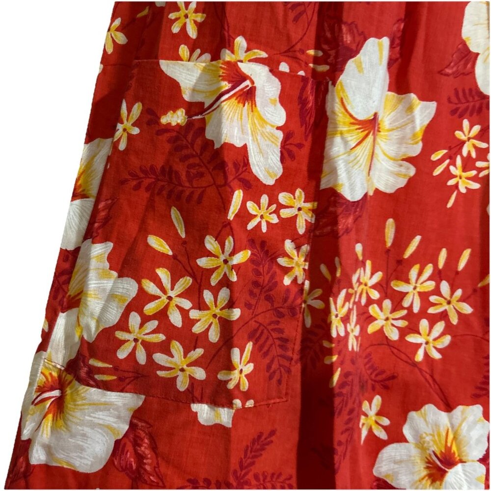 Vtg Sears Housecoat Red Floral 60s 70s Maxi Dress Mod Pockets Muumuu Hawaiian S - Picture 5 of 11